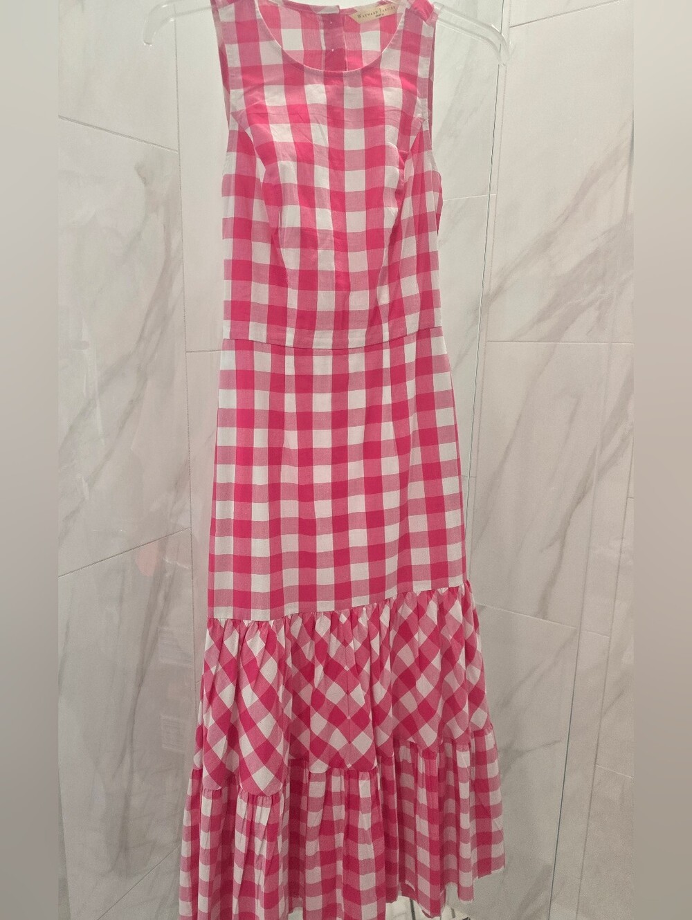 Wayward Francies eShakti Sleeveless Pink&White Gingham Mermaid-style Midi Dress4